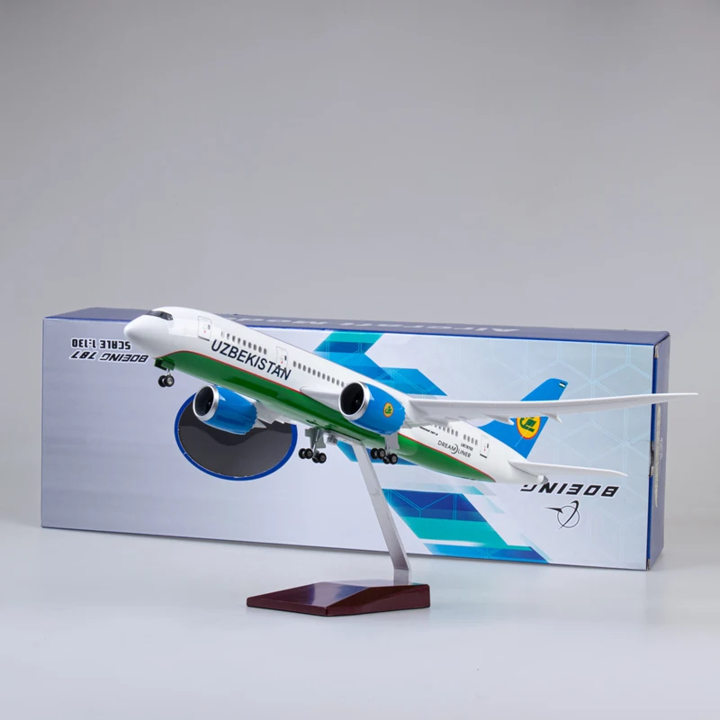 

1/130 Diecast Plastic Resin Plane Toys 47CM UZBEKISTAN Airways Airplane Model Toy 787 B787 Dreamliner Aircraft with Light Wheels