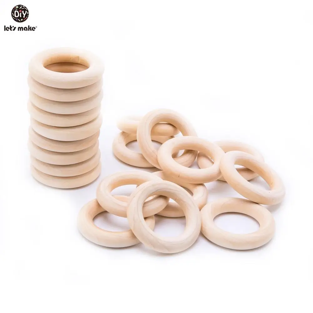 Let's Make 20pcs Wooden Rings 40mm-56mm Natural Unfinished Wooden Teething Ring Mom Nursing Baby Teether DIY Wood Teether Toy