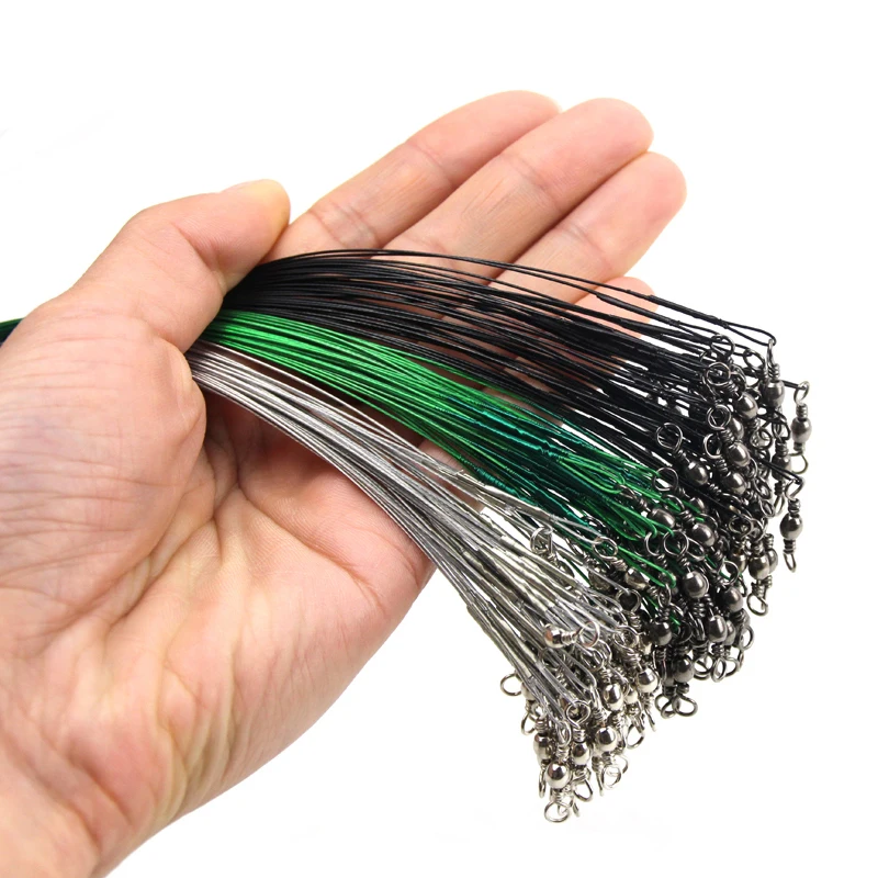 Mosodo 60pcs Steel Fishing Line 30lb Anti-bite Steel Wire Leader with Swivel Fishing Lure Accessory 12-45cm Wire Leadcore Leash