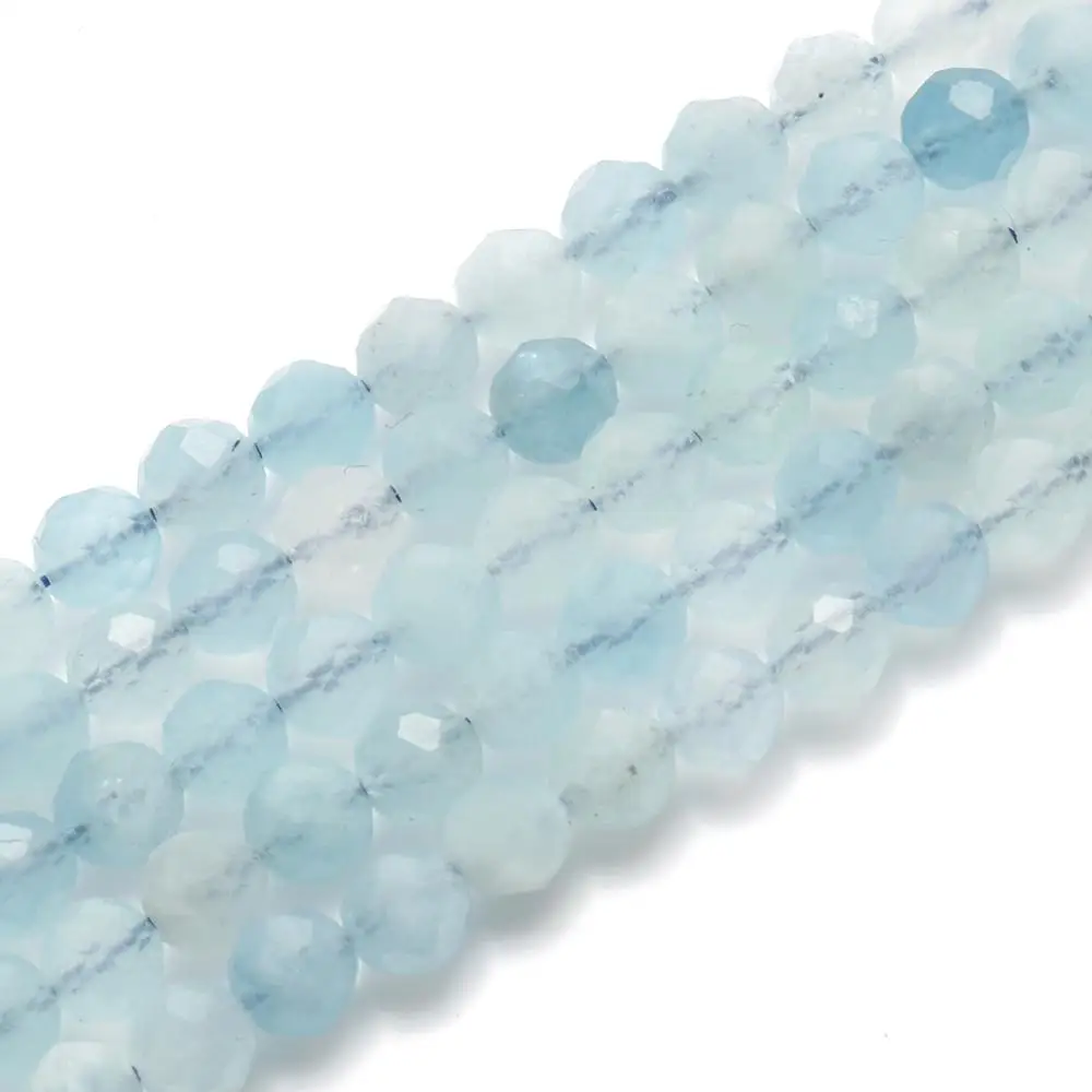 Perles de pierres précieuses aigue-marine bleues 100% naturelles, petites perles à facettes en vrac pour la fabrication de bijoux, Bracelet fait à la main 15 pouces 2/3/4mm