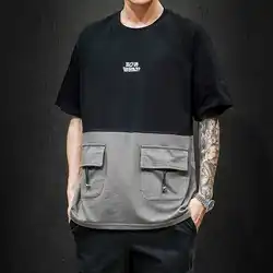 Men's Cotton Fashion T-shirt Mens Summer Patchwork Tshirts 5XL Casual T shirt With Pocket Tee Man Oversized Top & Tee Streetwear