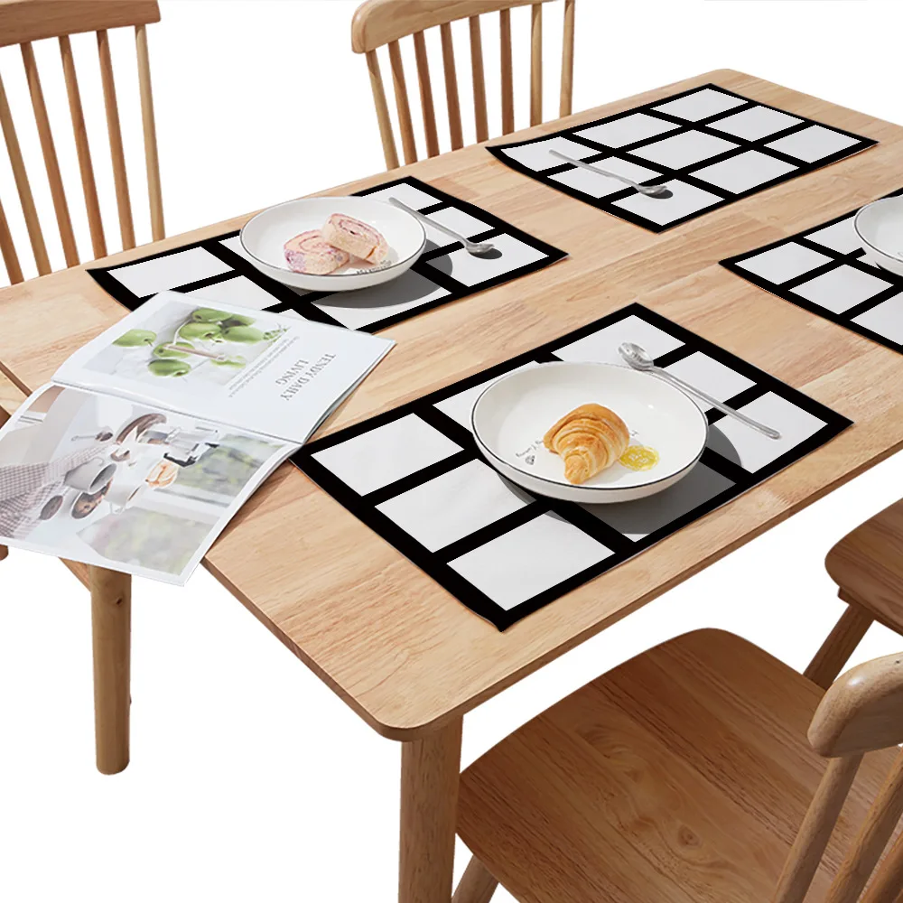 Sublimation Blank 9 Panel Placemat Washable Dining Table Set Linen Cotton Mats Photo Print Cloth Disc Bowl Coaster Non-slip Pad