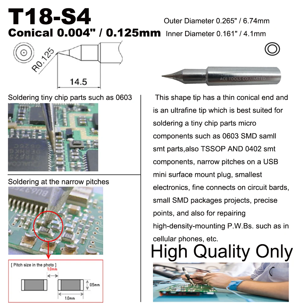 T18-S4 ponta de solda cônica 0.125mm 0.004 "caber hakko FX-888 FX-888D FX-8801 FX-600 sem chumbo ferro bit lidar com bico lápis