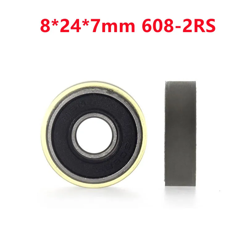 10pcs/50pcs 8*24*7mm Polyurethane PU 608 608-2RS Low Noise Roller Bearing Friction Pulley Soft Rubber 8x24x7mm