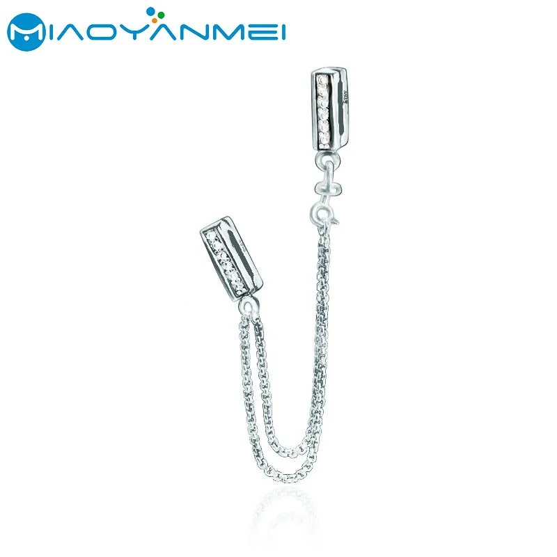 

Fashion Jewelry 925 Sterling Silver Beads Sparkling Safety Chain Clip Charm Fit Original Pandora Bracelets Women DIY Gift