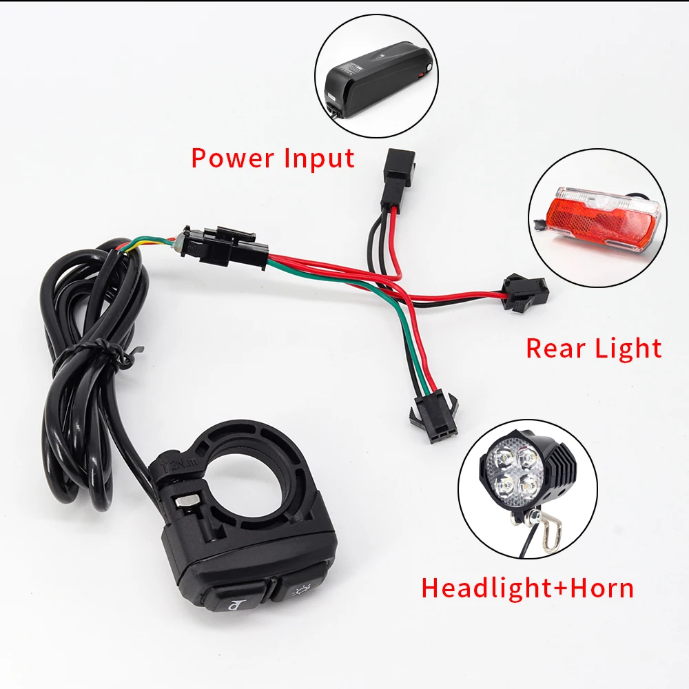 Wexplore-電動自転車のフロントライトとリアライトのセット,入力12v 24v 36v 48v 60v,スピーカー内蔵,ヘッドライトとリアライト