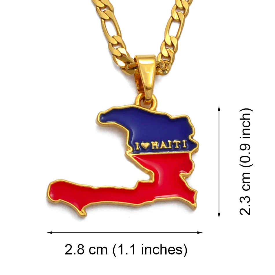 Anniyo Haiti Map With Flag Pendants Necklaces for Men Ayiti  Jewelry Gold Plated #116006