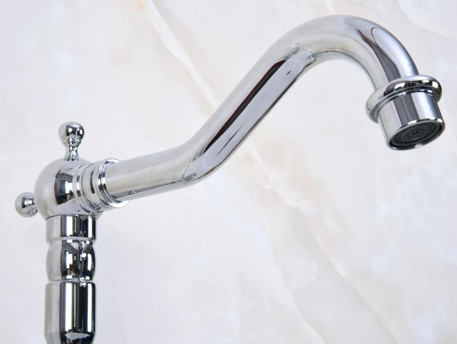 Latão polido Chrome Único Punho Um Buraco Bacia Banheiro Kitchen Sink Faucet Bica Giratória Torneira Misturadora mnf933