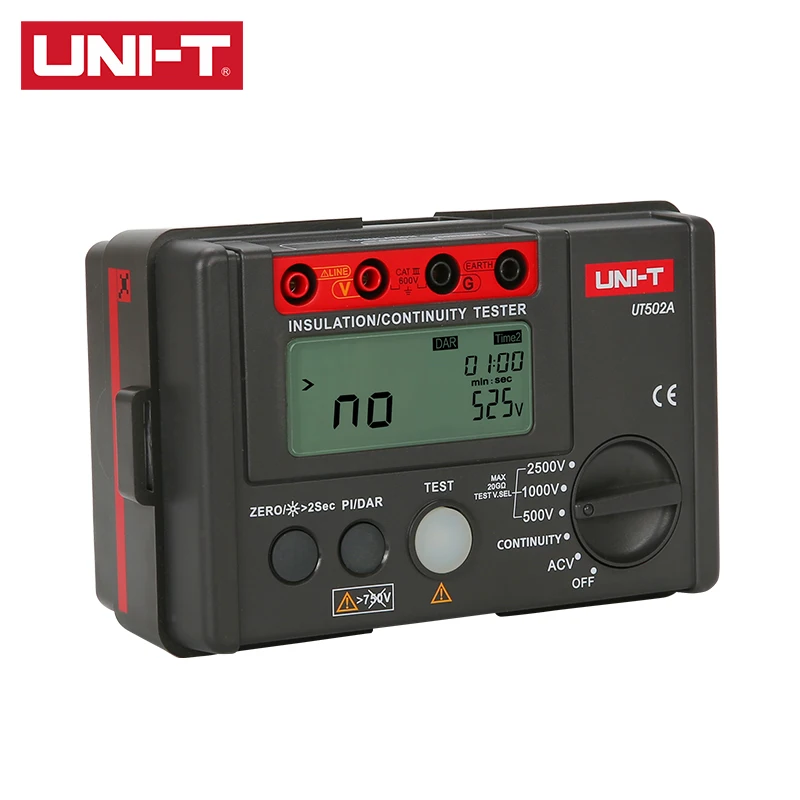 Medidor de resistência de isolamento digital UNI-T ut502a 2500v, testador ohmímetro altamente voltímetro, testador de continuidade com luz de fundo lcd