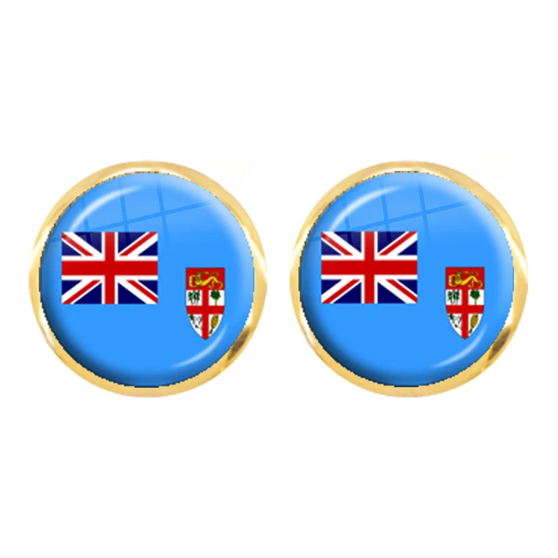 Solomon Islands,Vanuatu,Tuvalu,Fiji,Samoa,Kiribati,Tonga National Flag 12mm Glass Cabochon Stud Earrings for Women Girls Gift