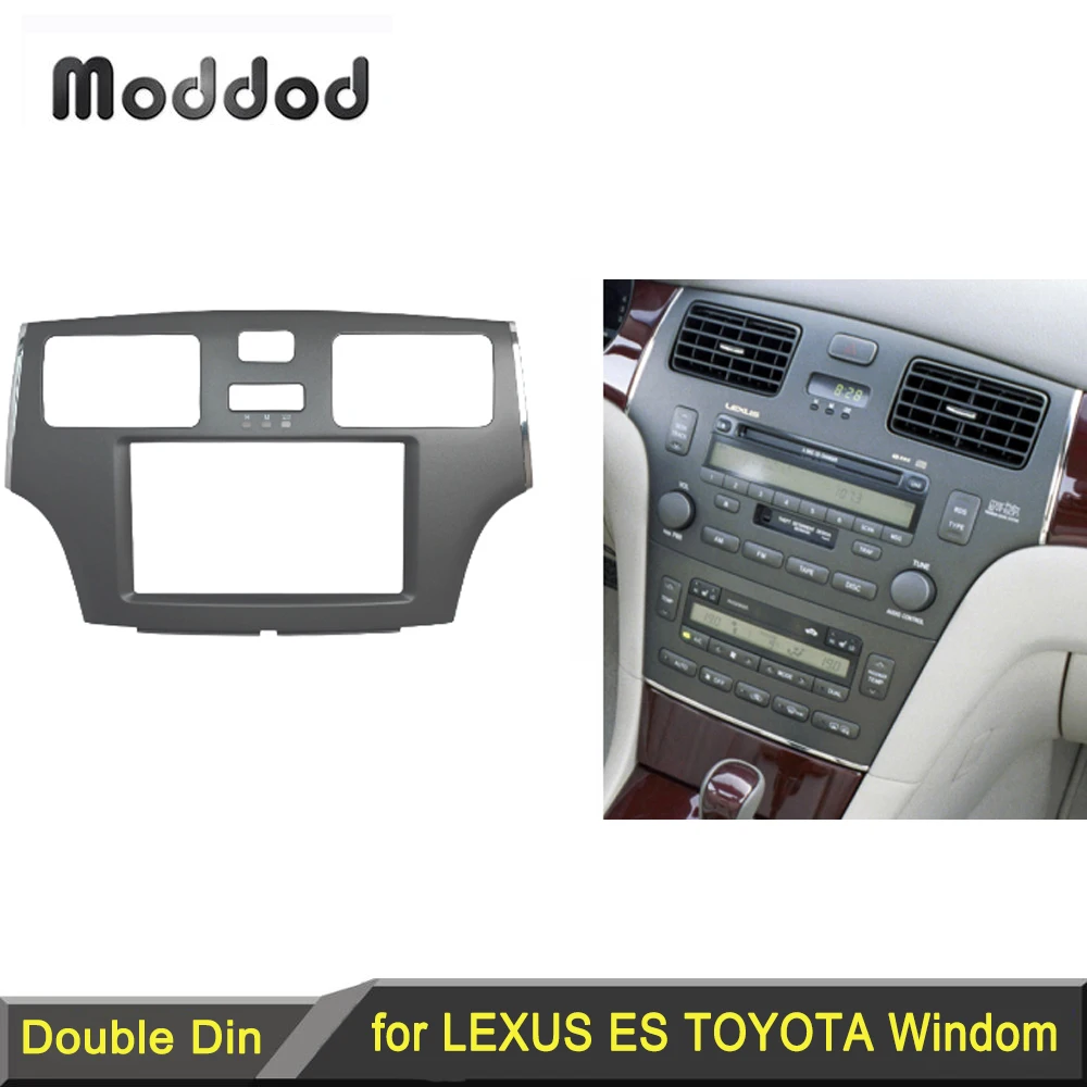 

Double 2 Din Stereo Panel For Toyota Windom Lexus ES Black / Grey Fascia Radio DVD Dash Installation Mount Trim Kit Face Bezel