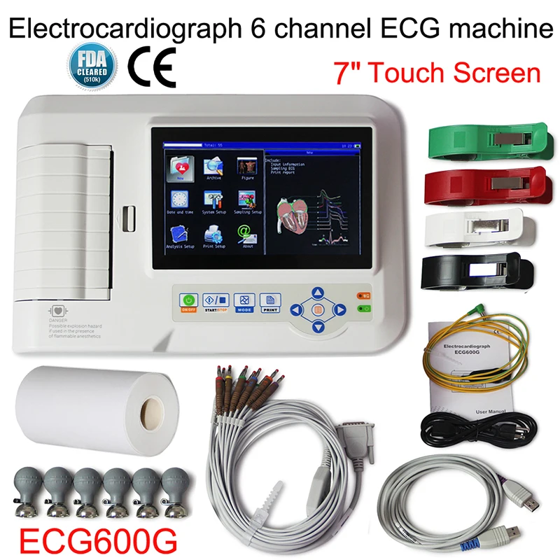 6-канальный 12-проводной цифровой кардиологический электрокардиограф CONTEC ECG600G EKG ECG аппарат + программное обеспечение для ПК