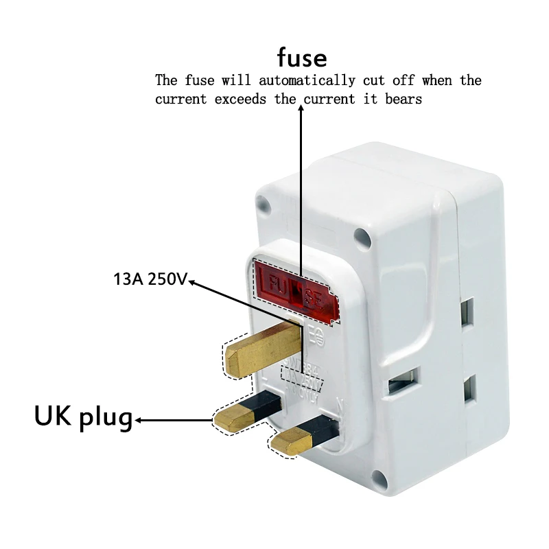 UK Plug 250V 13A Portable Multi 1 to 3 ways Travel Adapter Power Socket with ON/OFF Independent Control Switch Conversion Plug