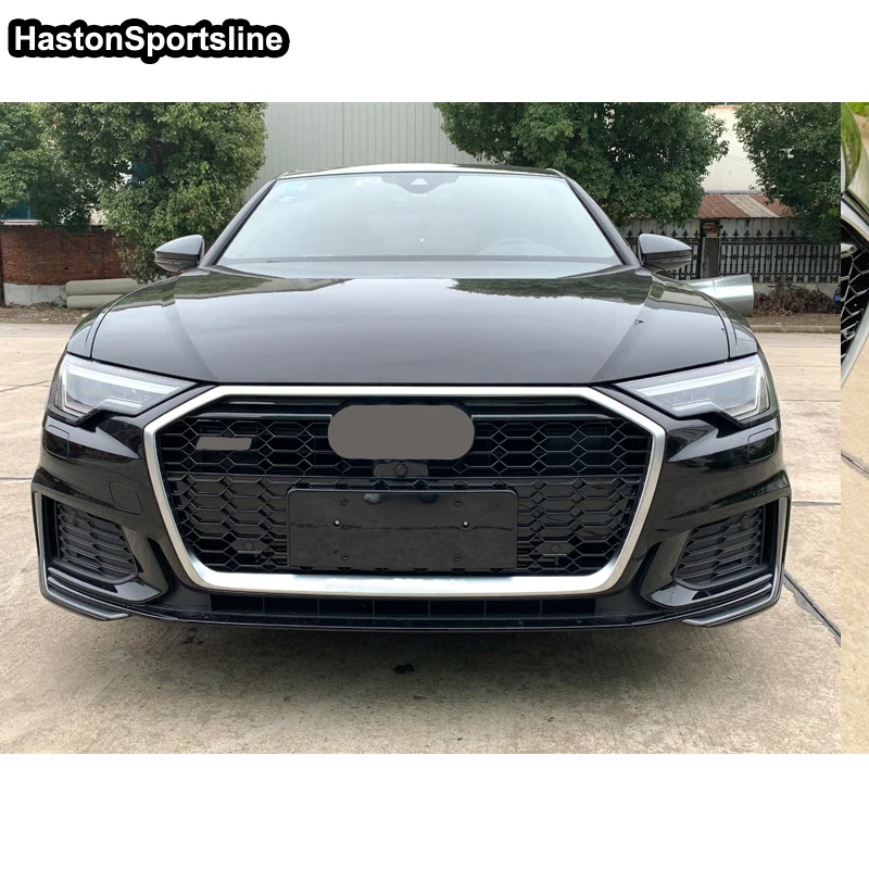 For Audi A6 C8 S6 Sline Racing Grill ABS Matt Silver Frame Front Bumper Mesh Grids Car Accessories for Quattro Style Not Fit RS6