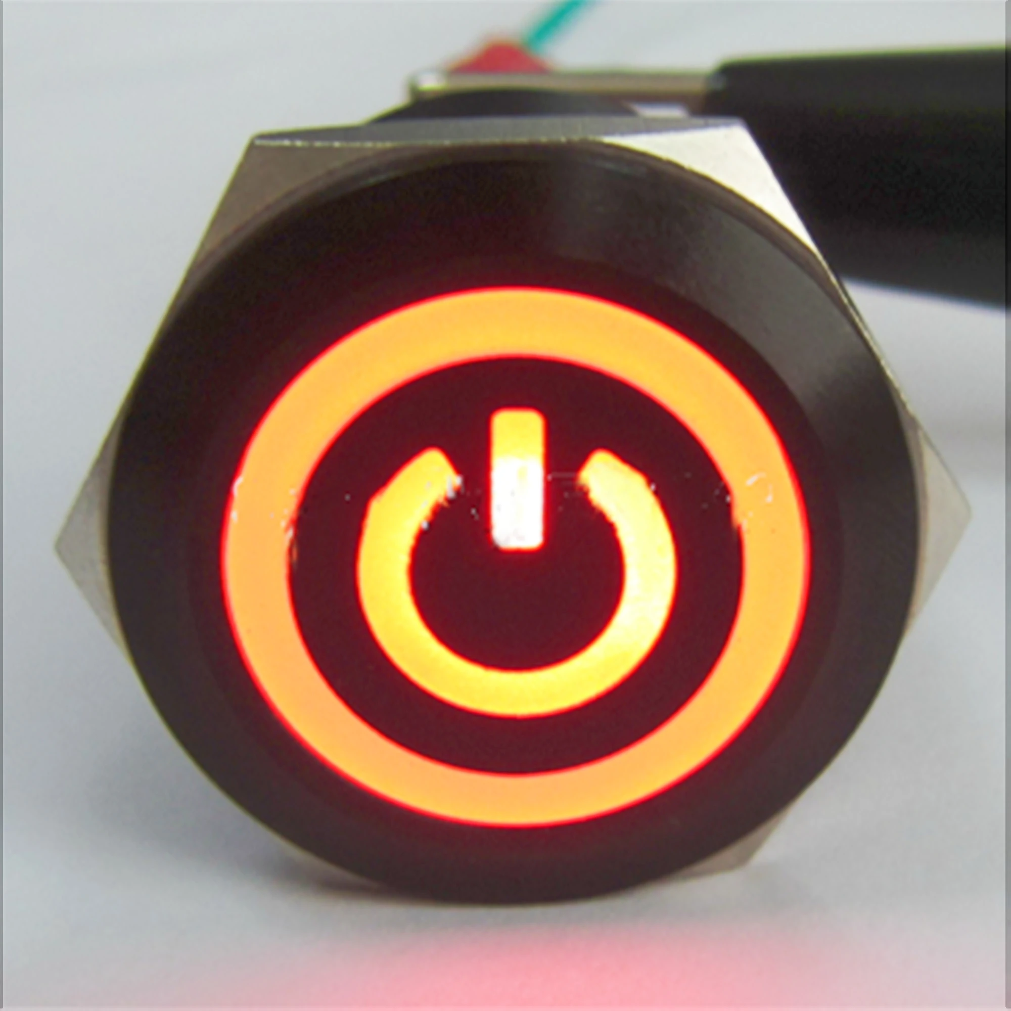 ELEWIND 25mm black aluminium Momentary (1NO1NC) surface illuminated power symbol push button switch ( PM251F-11ET/R/12V/A )