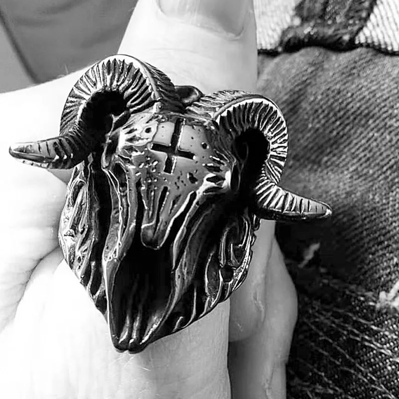 Gothic Goat Skull Ring For Men And Women Evil Stainless Steel Satan Demon Biker Ring Vintage Punk Animal Jewelry Gift Wholesale