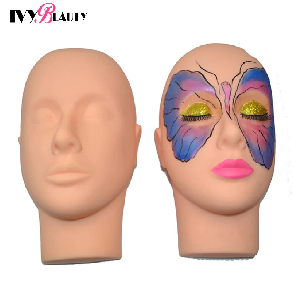 Cabeza de maniquí plana de silicona para masaje de pestañas, cabeza de entrenamiento, extensión de pestañas faciales, práctica de maquillaje, modelo cosmético, cabeza de muñeca