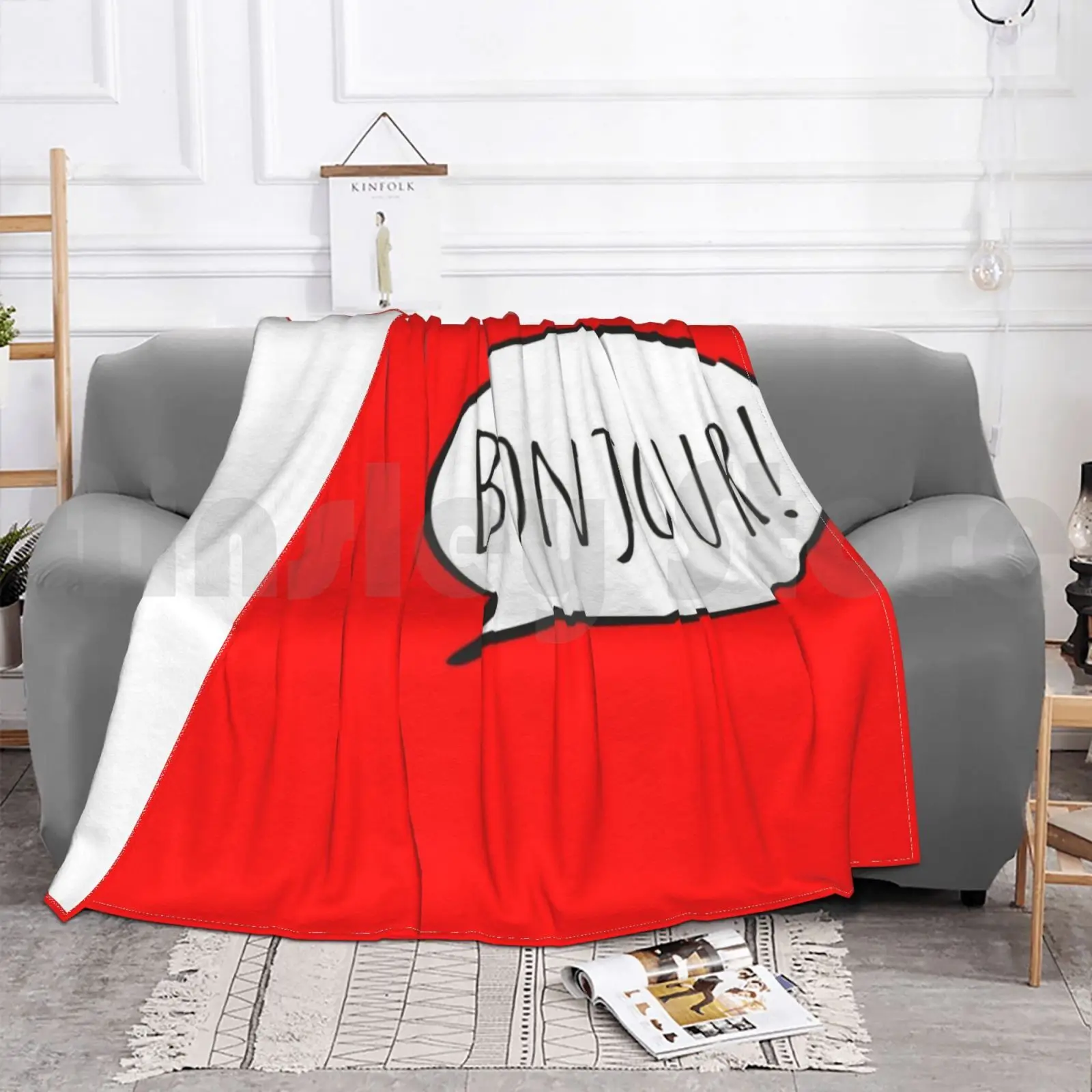 تشجيري بونجور! مع فقاعة الكلام البيضاء (فران؟ بطانية Ais / French) فائقة النعومة ودافئة وخفيفة ورقيقة من Bonjour Say Bonjour #4