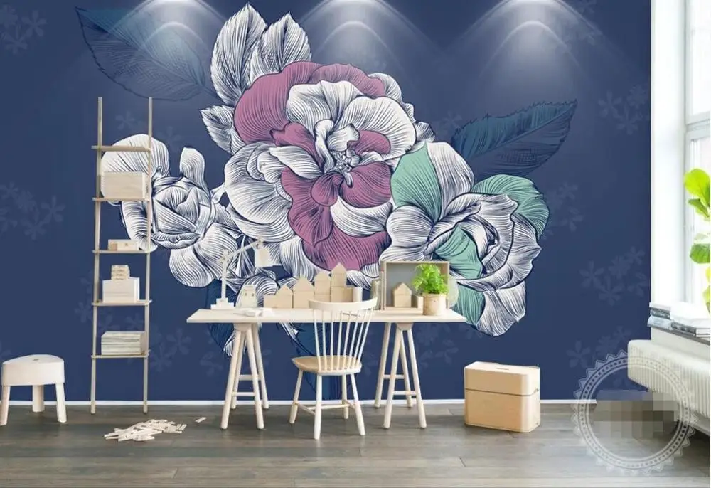 

XUE SU Wall covering custom wallpaper hand-painted flowers idyllic background wall a variety of materials are available