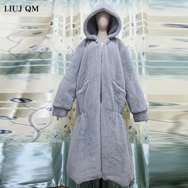 4XL 5XL Oversized Clothing Women Winter Jacket X-Long Parkas Warm Fluffy Faux Fur Coat Hooded Korean Fashion Overcoat Female