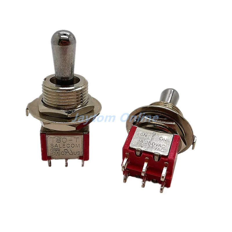 2pcs T80-T 12mm ON-OFF-ON DPDT 6Pin 3Position Maintained Mini Toggle Switch Short Handle 3A 250VAC/5A 125VAC