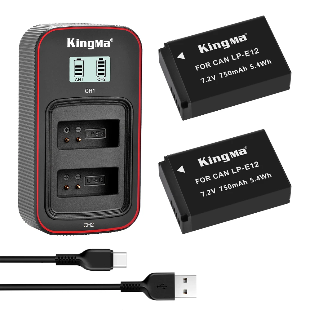 KingMa LP-E12 Akumulator litowo-jonowy USB LCD Podwójna ładowarka do aparatu Canon EOS 100D M2 M50 Mark II M50 M200 M100 M10 Akumulator LP E12