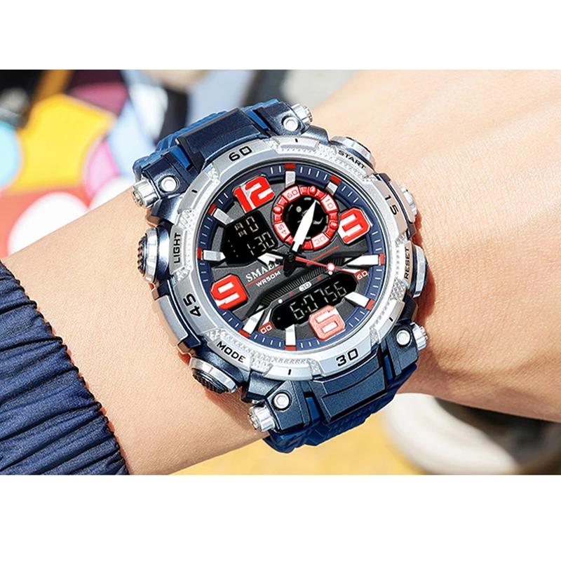 SMAEL Digital Quartz Watch for Men Sport Electronic Waterproof Dual Time Men\'s Military Watches Shock Resistant Alarm Clock