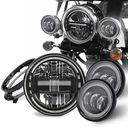 Motorcycle 7 Inch Round LED Headlight For Harley Touring Road King Ultra Classic Electra 4.5 Inch Fog Lights Mounting Ring Moto