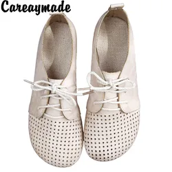 Careaymade-New women's Retro hollow hole lace up single shoes women's literature art flat bottom breathable soft bottom shoes