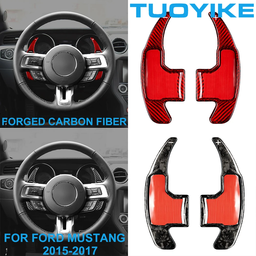 

Car Real Forged Carbon Fiber Interior Central Steering Wheel Paddle Shifter Extension Auxiliary For Ford Mustang 2015-2017