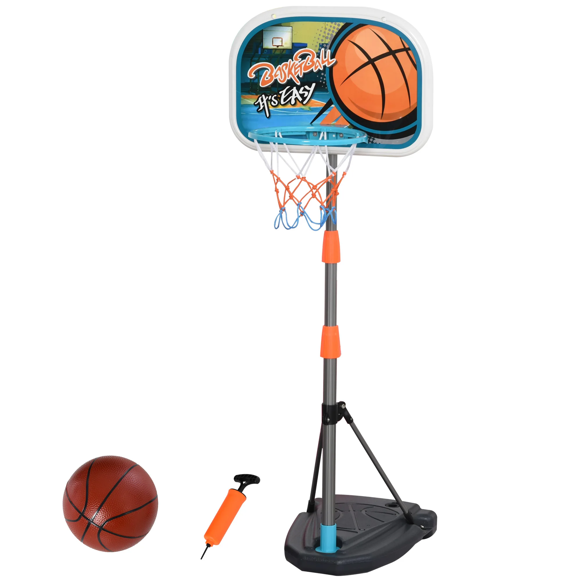 HOMCOM Children's Basketball Hoop Basket with Height Adjustable Stand and Fillable Base Included 32x65x126-158 cm