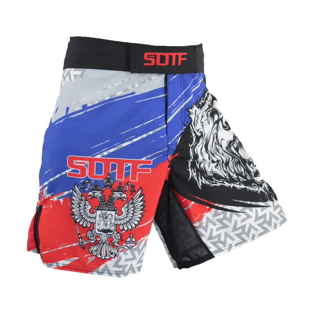 SOTF MMA Wolf Geometric Breathable Printing Fighting Shorts Muay Tha Kickboxing Shorts Cheap Sanda Pants Boxing mma Short Men