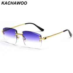 Kachawoo no frame square sunglasses women uv400 brown blue gradient lens metal rimless sun glasses for men popular high quality