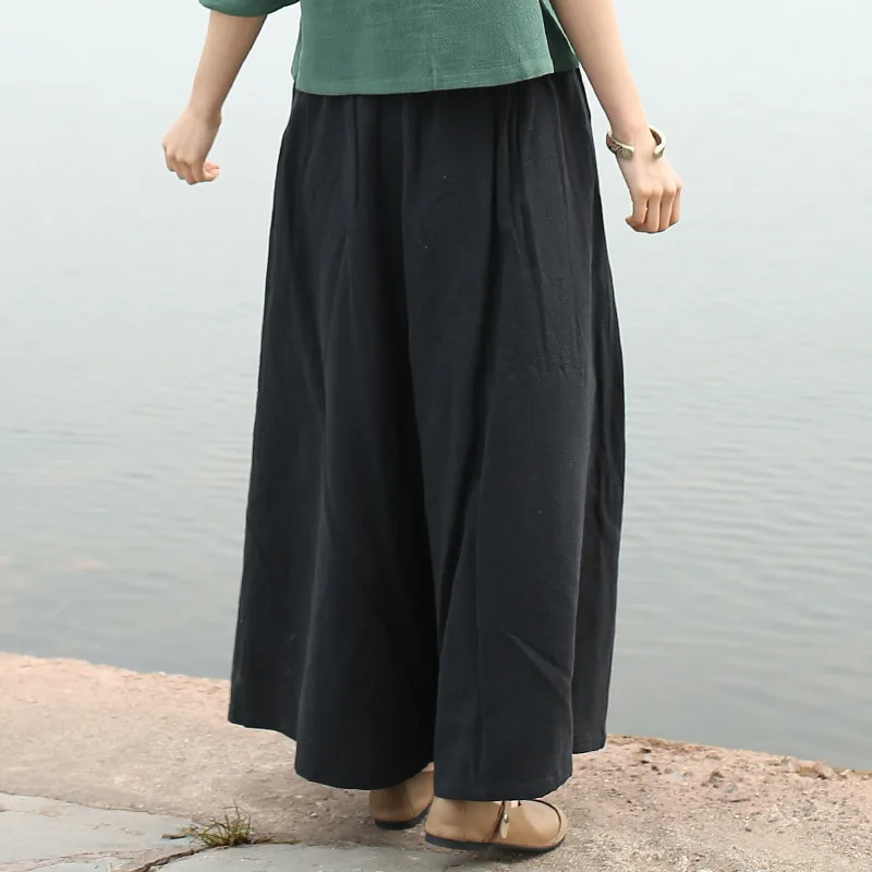 Spring and Autumn Cotton Linen Trousers Literary Wide Leg Pants Ethnic Style Culottes Pants for Women