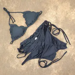 Conjuntos de Bikinis Sexy para mujer, traje de baño negro triangular secreto, traje de baño