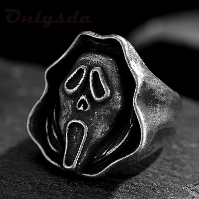 Calvarium Ghost Face Skull Ring Gothic316L Stainless Steel Biker Halloween Ring Motorcycle Band jewellery Boyfriend Gift For Man