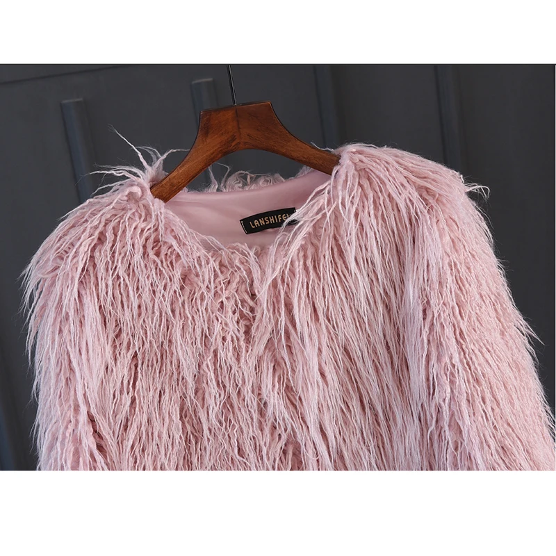 2023 Autumn Winter Fur Jacket Female Pink Fashion Long Plush Imitation Fur Wool Overcoats Ladies Short Fur Parkers Coat Woman