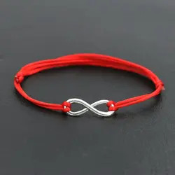 Simple Design Digital 8 Crosses Infinity Silver Color Bracelet Thin Red Rope Thread String Bracelets For Men Women Couples