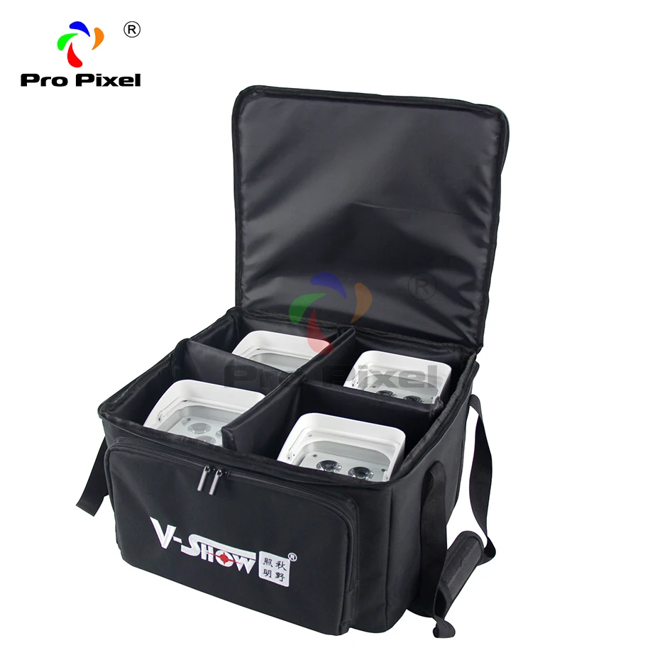 VSHOW uplight 4pcs with 1pcs  soft bag 6x18w RGBWA+UV 6 in 1 led par light wireless battery & Remote Control par light