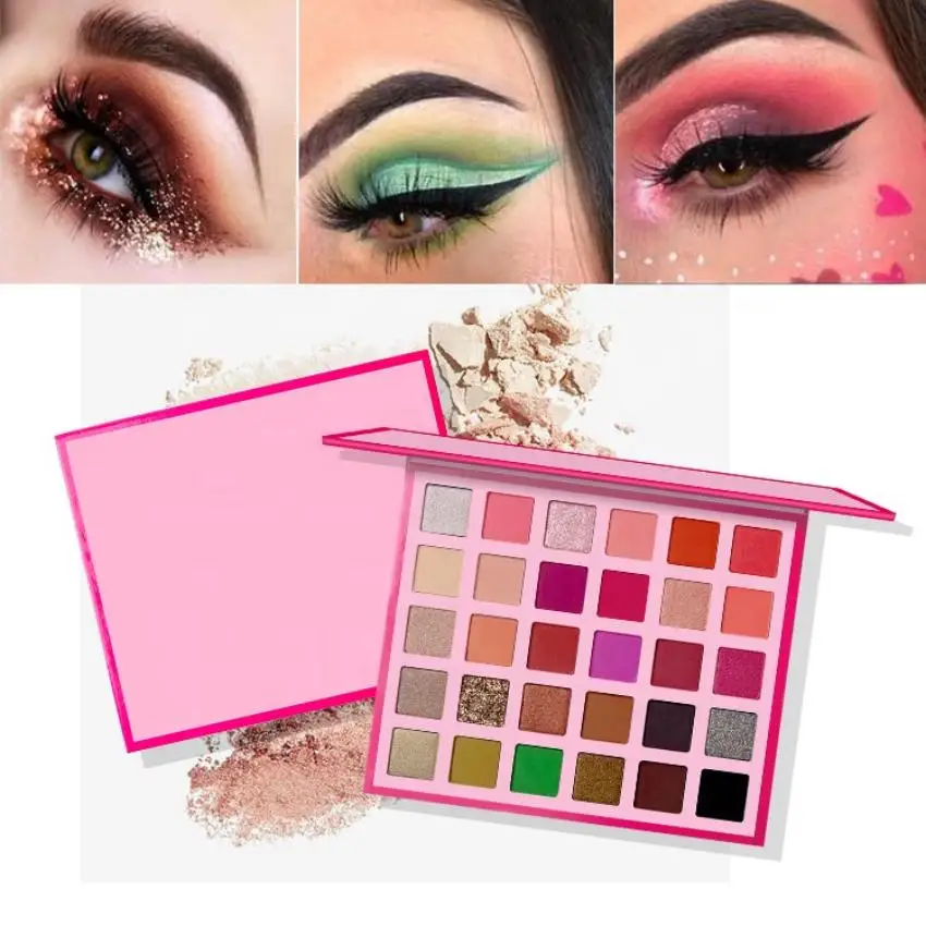 10Pcs Groothandel Private Label 30 Color Eyeshadow Palette Make Vendor Uw Eigen Logo Oogschaduw Palet Roze Kartonnen