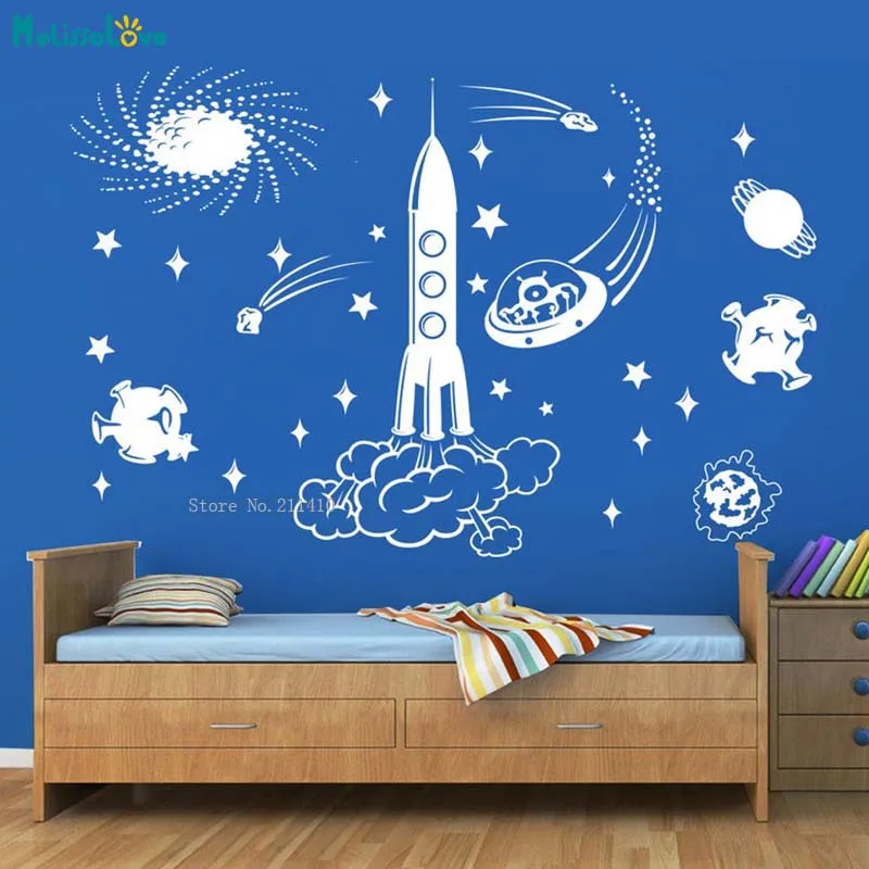 The Spacecraft Launched To Begin The Journey Of Exploring The Universe Wall Stickers Kids Boys Room Decor  Decals YT5218