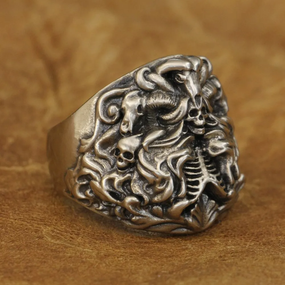 

LINSION Dark Banshee Skull Ring Cupronickel Mens Biker Rock Punk Jewelry CP259 US Size 7~15