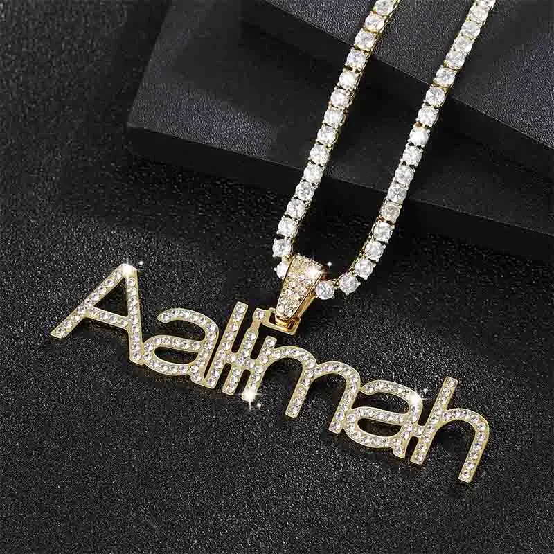 

Personalized Custom Name Iced Out Necklace Letters Zirconia Necklace Hippop Tennis Chain Stainless Steel Jewelry For Men Women