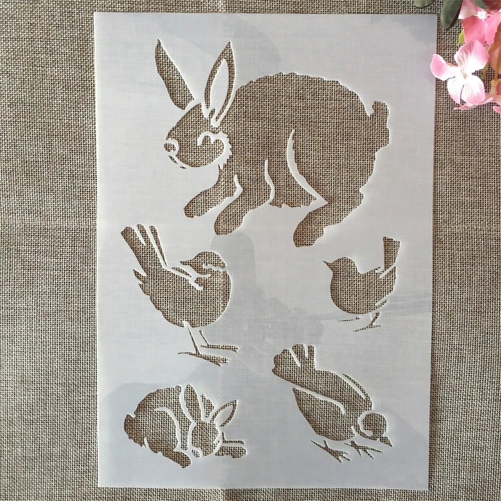 

A4 29cm Rabbit and Birds DIY Layering Stencils Wall Painting Scrapbook Coloring Embossing Album Decorative Template