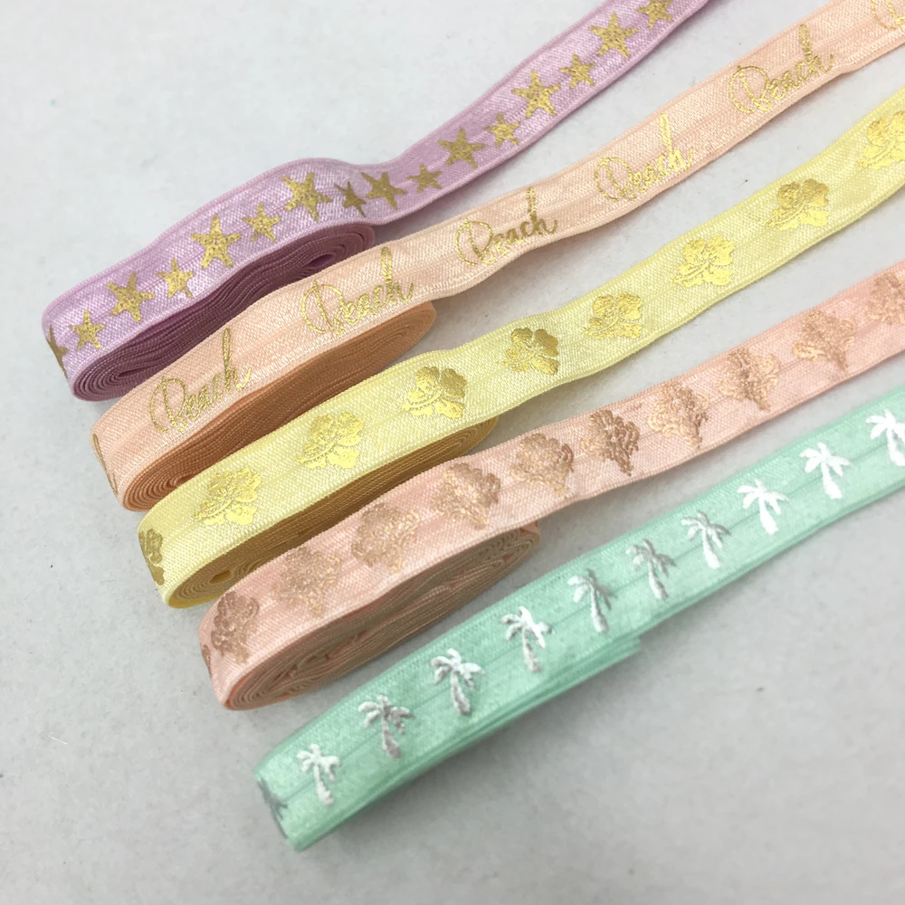 5Yard 15MM Flower Star Sun Leafs Print Elastic Band Spandex Ribbon Sewing Trim Hand Bracelet  Garment Accessories