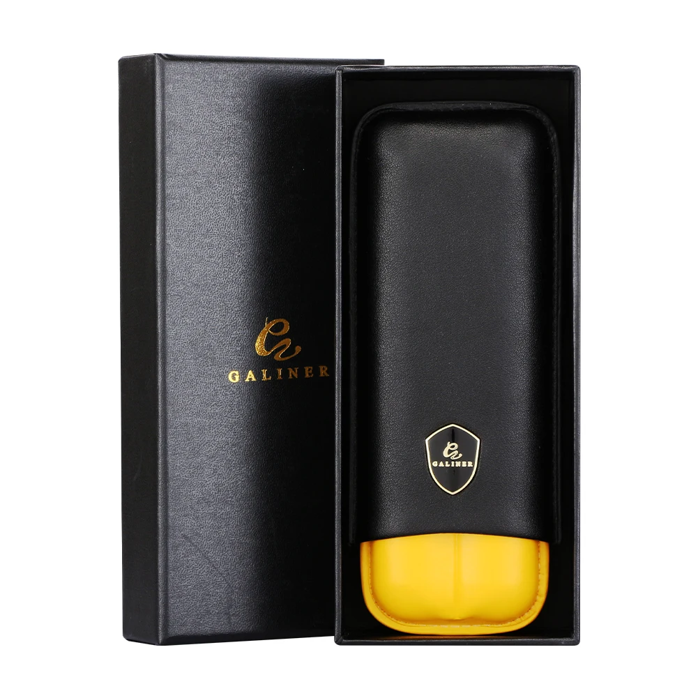 Galiner Sigaar Humidor Travel Case Draagbare Outdoor 2 Buis Lederen Sigaar Geval Mini Humidor Box