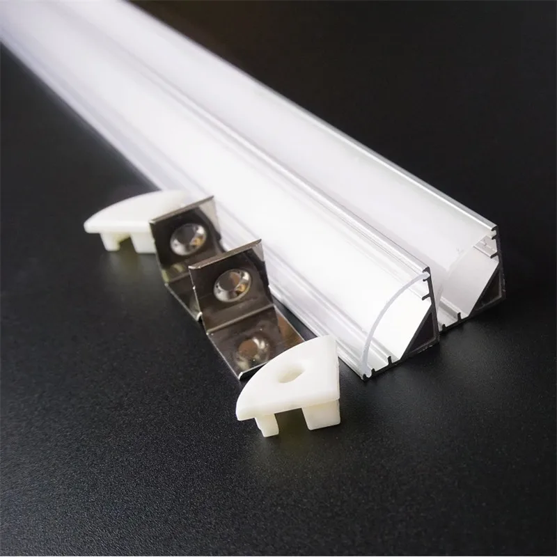 5-30Pcs/Lot 40 Inch 1m 45 Degree Corner Aluminum Profile For 5050 Led Strip Milky Transparent Cover For 12mm Pcb With Fittings