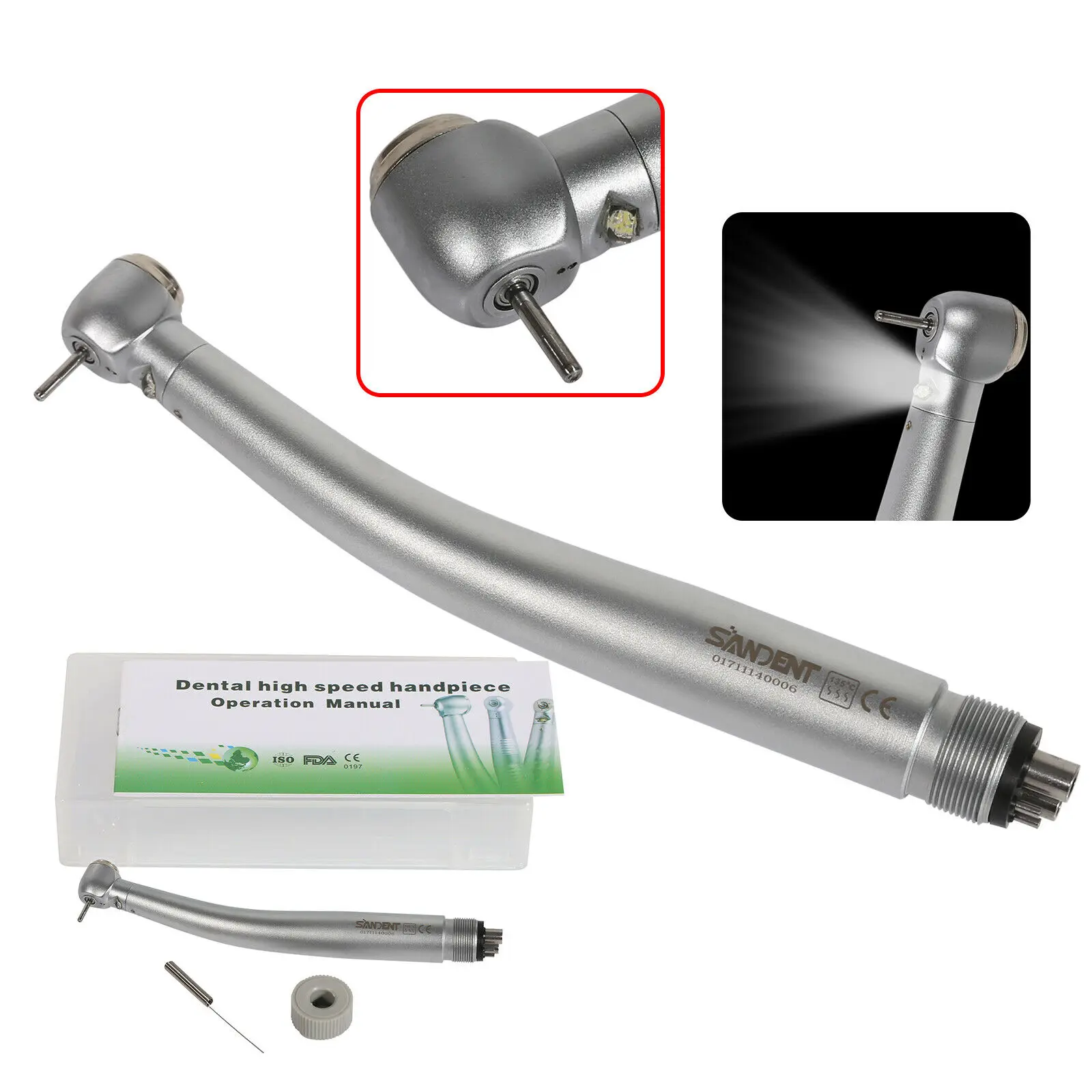 Dental E-generator Self-sufficient LED Fiber Optic Handpiece Push Button Single spray Turbine 4 Hole WDM