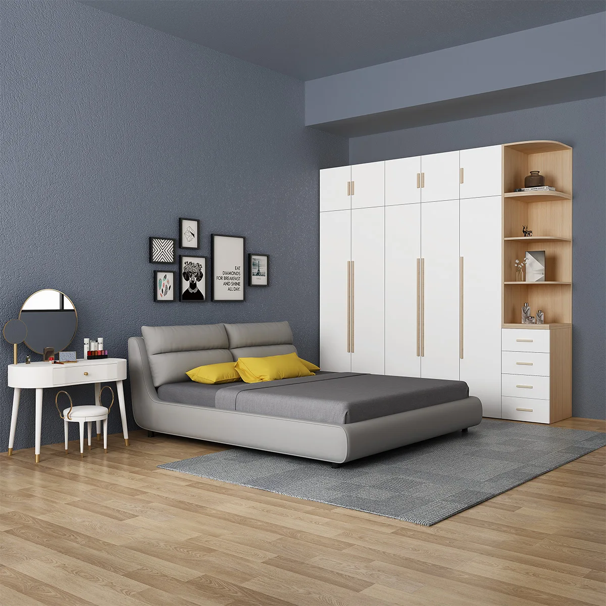 Whole Wardrobe Plate-Type Full Set of Assembled Furniture Simple Bedroom Five-Door Economical Wardrobe