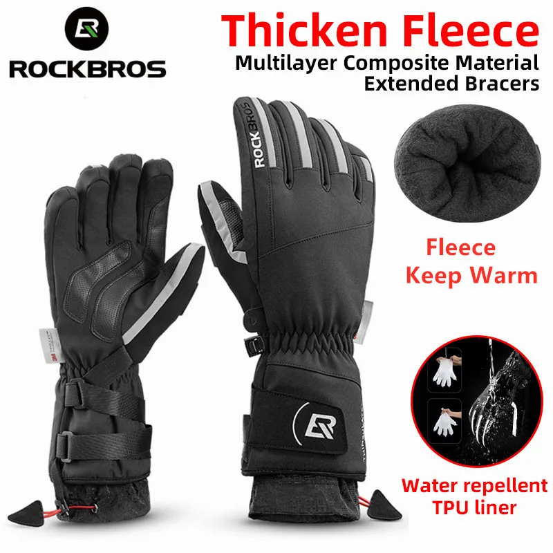 ROCKBROS Winter Gloves Bicycle Motorcycle SBR Men Women Full Finger Windproof Gloves Warm Fleece Skiing Glove Cycling Equipment